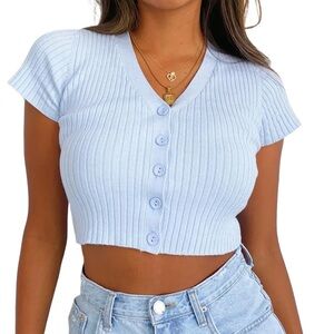 TIC TOC Blue Ribbed Crop Top